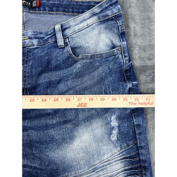 Southpole Men's Skinny Fit Moto Jeans 36x29 Blue Acid Wash‎ Distressed Biker Y2K - Picture 12 of 16